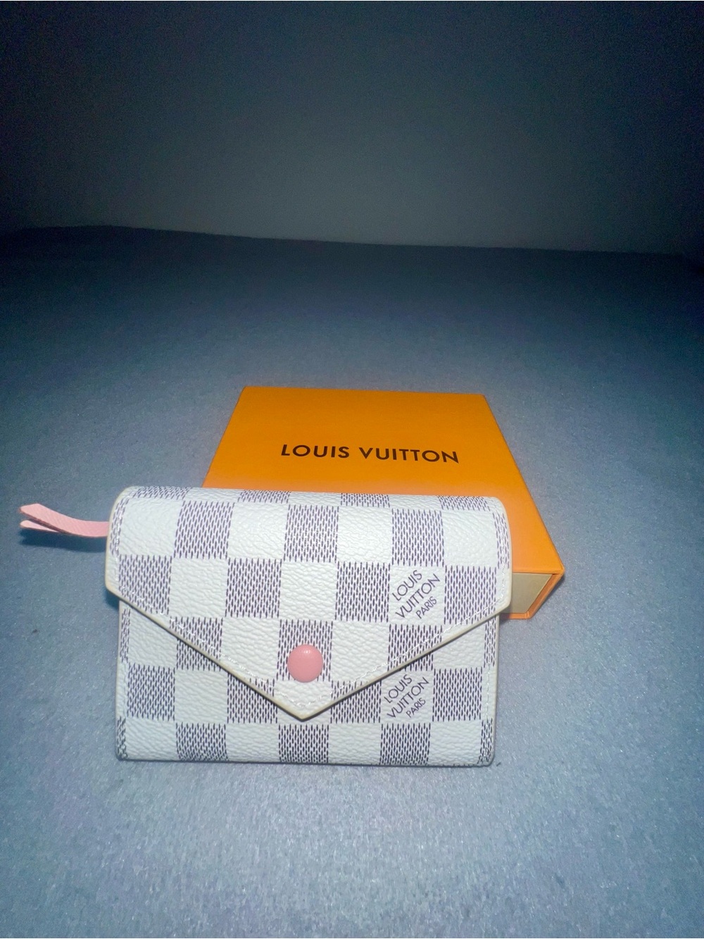 Louis Vuitton Damier Azur Victorine Wallet Rose Ballerine W/ Box & Dust Bag